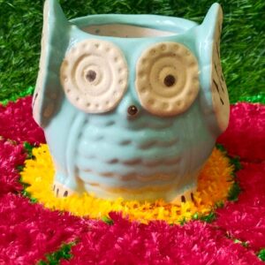 Ceramic Owl Pot | Blue | Knotty Pots